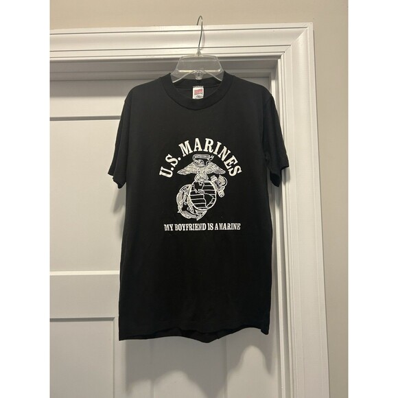 Vintage Military Marines Black 80’s Single Stitch Boyfriend Is A Marine Made USA - Picture 1 of 4